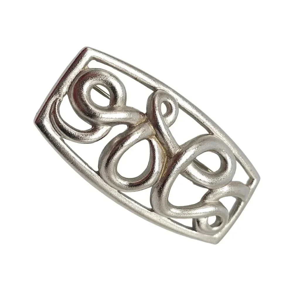 Monet Abstract Rectangle Openwork Brooch Pin Matt… - image 2